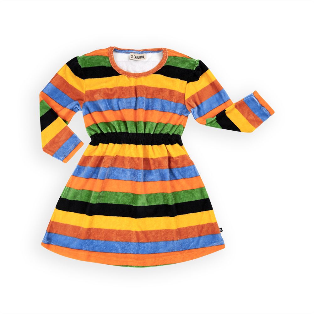 Big Lines Velour Sporty Long Sleeve Dress - 2 Left Size 4-6 & 8-10 years-CARLIJNQ-Modern Rascals