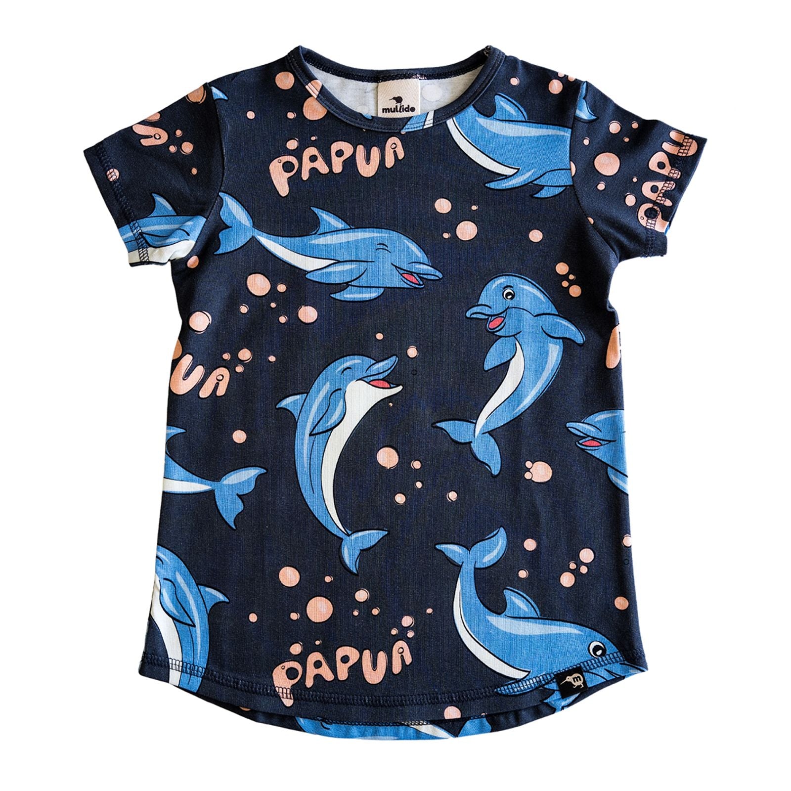 Black Dolphin Short Sleeve Shirt - 2 Left Size 6-8 years-Mullido-Modern Rascals