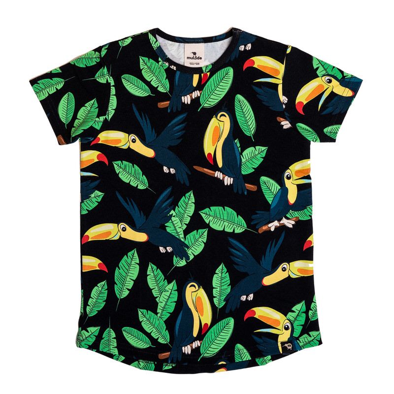 Black Toucan Short Sleeve Shirt - 1 Left Size 8-10 Years-Mullido-Modern Rascals