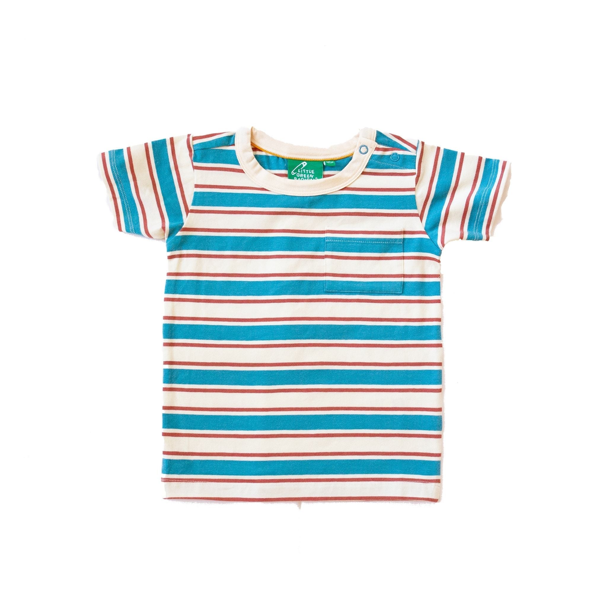 Blue And Walnut Striped Short Sleeve T-Shirt - 2 Left Size 3-4 years-Little Green Radicals-Modern Rascals