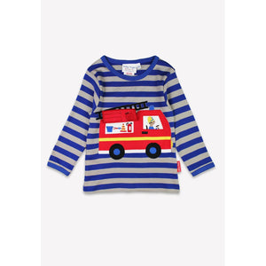 Blue Fire Engine Applique Long Sleeve Shirt - 2 Left Size 6-7 & 7-8 years-Toby Tiger-Modern Rascals