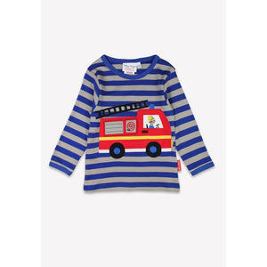 Blue Fire Engine Applique Long Sleeve Shirt-Toby Tiger-Modern Rascals