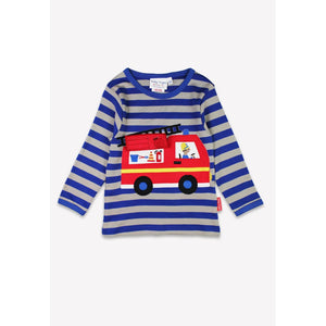 Blue Fire Engine Applique Long Sleeve Shirt-Toby Tiger-Modern Rascals