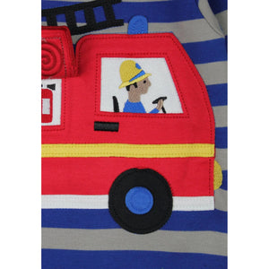 Blue Fire Engine Applique Long Sleeve Shirt-Toby Tiger-Modern Rascals