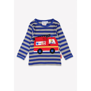 Blue Fire Engine Applique Long Sleeve Shirt-Toby Tiger-Modern Rascals