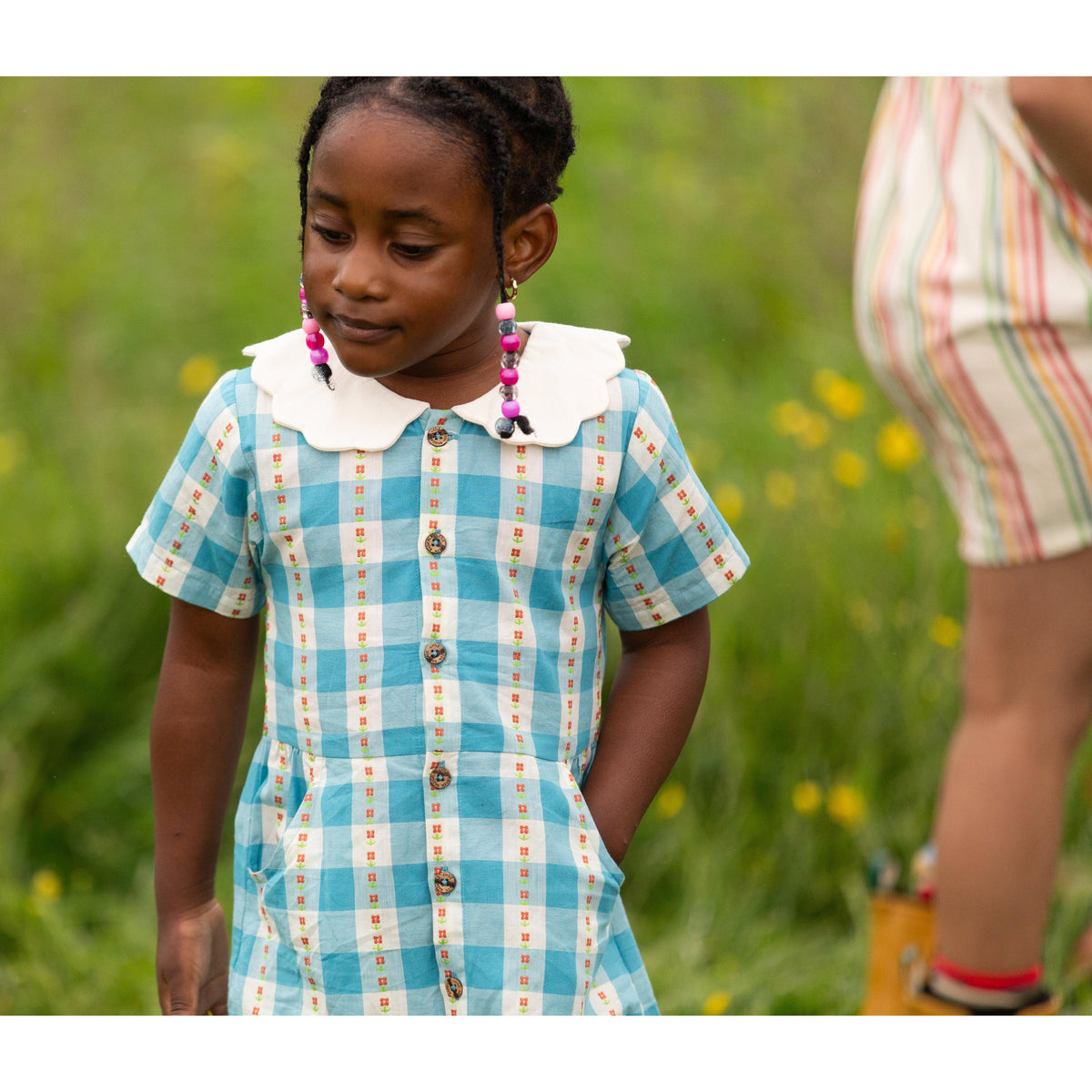 Blue Flowers Button Through Short Sleeve Dress-Little Green Radicals-Modern Rascals