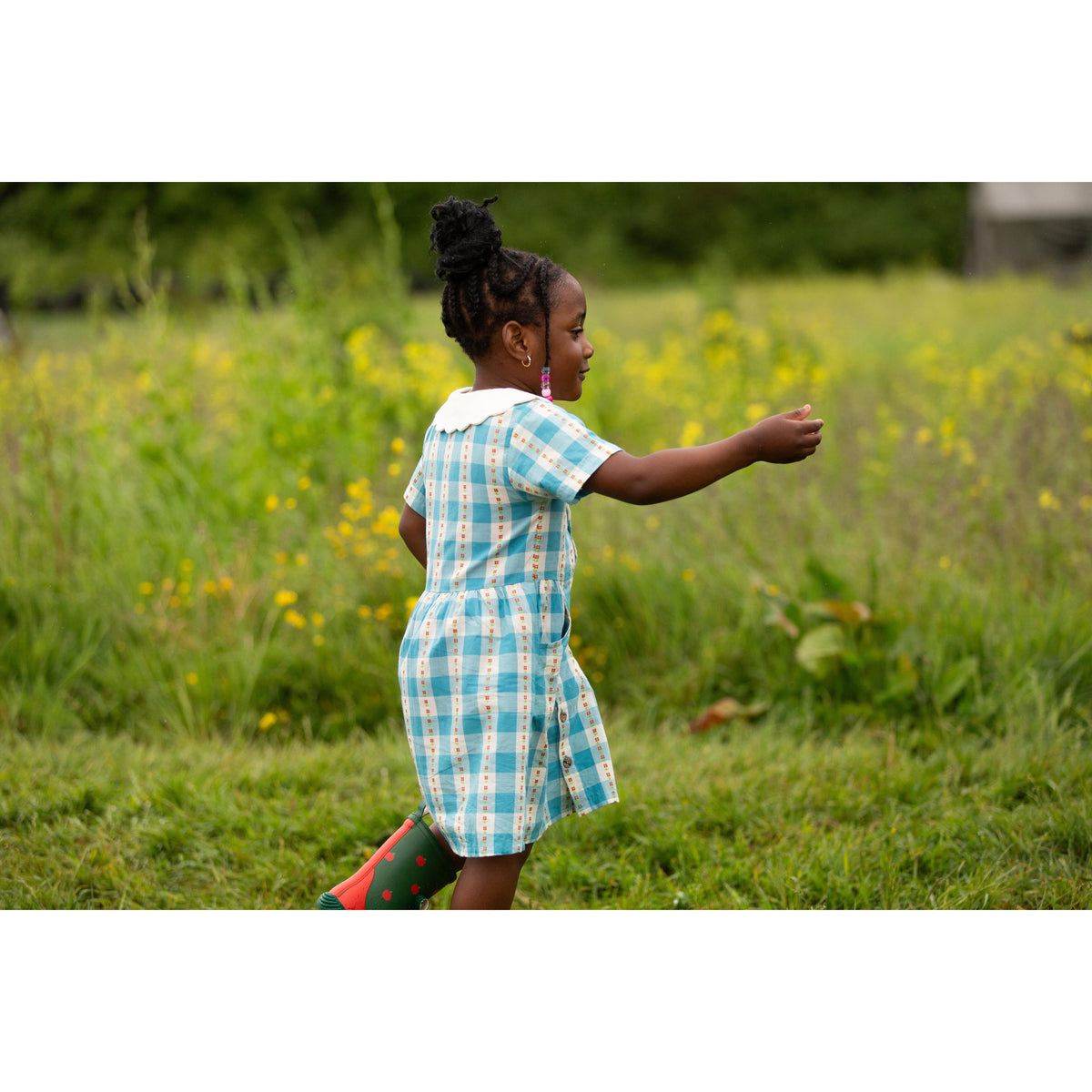 Blue Flowers Button Through Short Sleeve Dress-Little Green Radicals-Modern Rascals