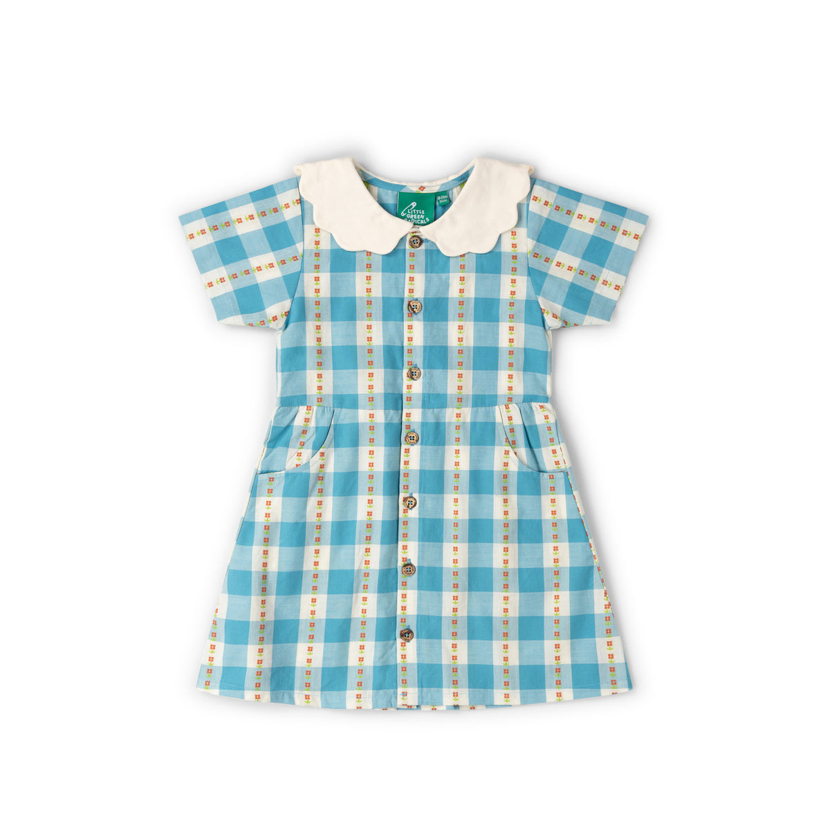 Blue Flowers Button Through Short Sleeve Dress-Little Green Radicals-Modern Rascals