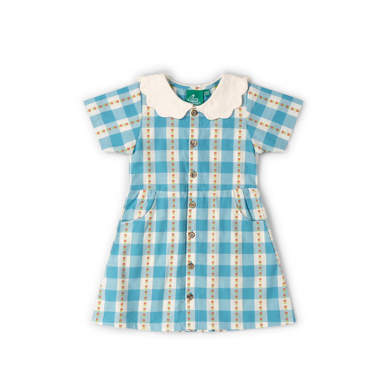 Blue Flowers Button Through Short Sleeve Dress-Little Green Radicals-Modern Rascals