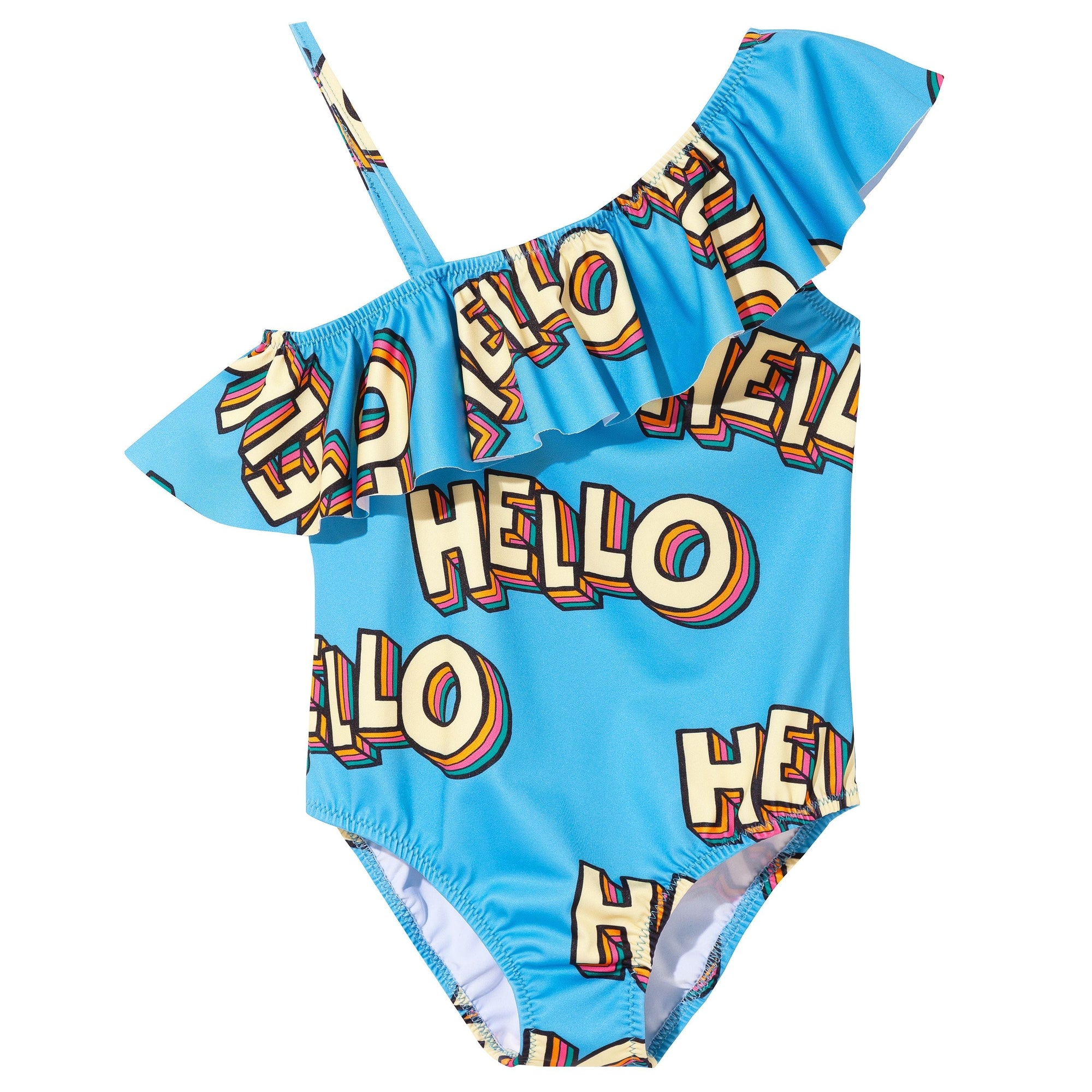 Blue Hello Onesie Frill Swimsuit - 2 Left Size 6-8 & 10-12 years-KuKuKid-Modern Rascals