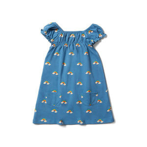 Blue Rainbows Frill Dress - 1 Left Size 6-7 years-Little Green Radicals-Modern Rascals