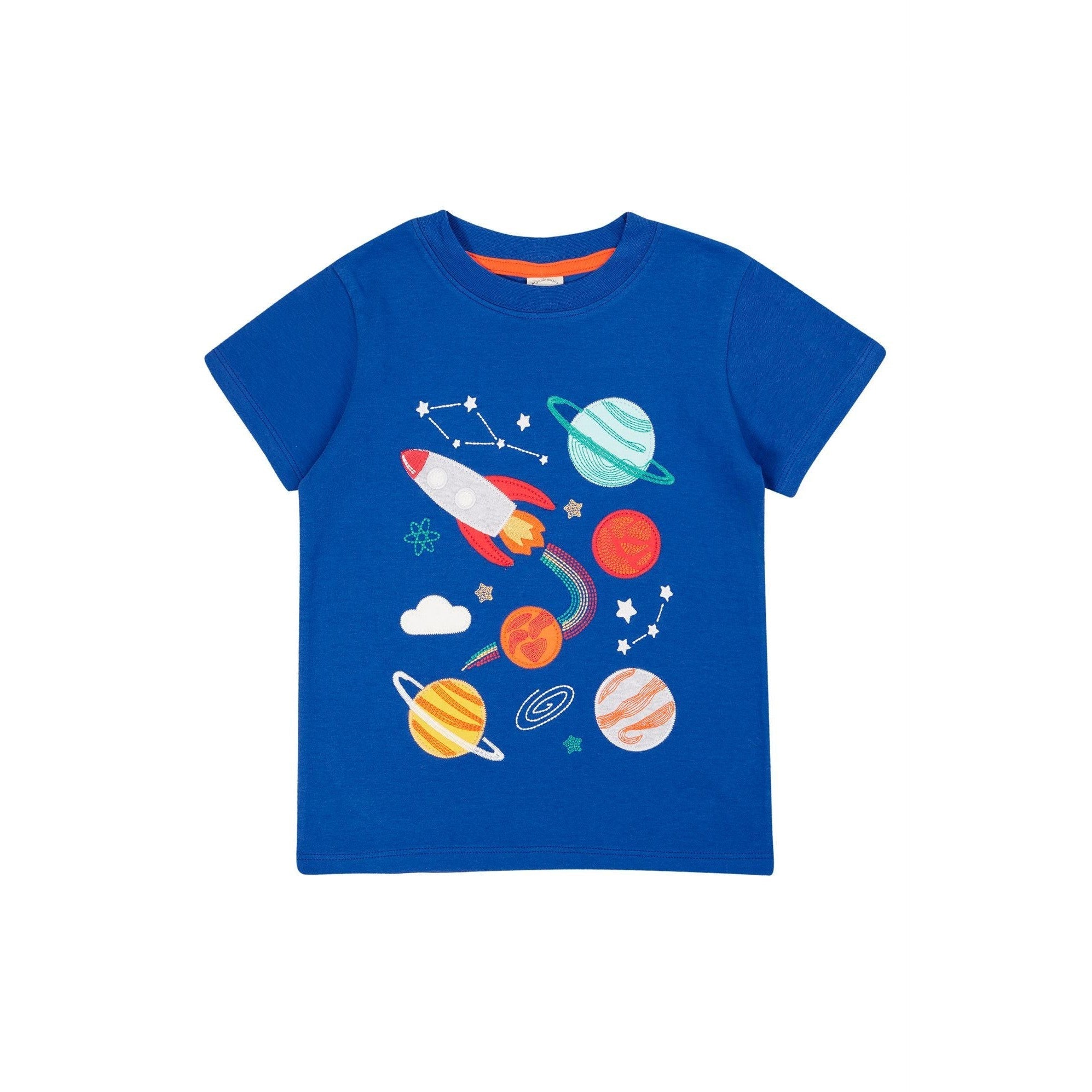 Blue Tang / Rocket Little Creature Applique T-Shirt - 2 Left Size 3-4 & 5-6 years-Frugi-Modern Rascals