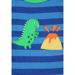 Blue Tonal Dinosaur Applique Long Sleeve Shirt - 1 Left Size 6-7 years-Toby Tiger-Modern Rascals