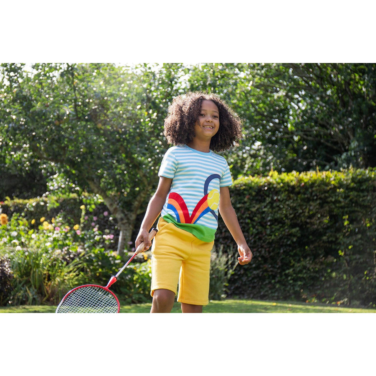 Bluebird Stripe / Tennis Penryn Panel T-Shirt - 1 Left Size 2-3 years-Frugi-Modern Rascals