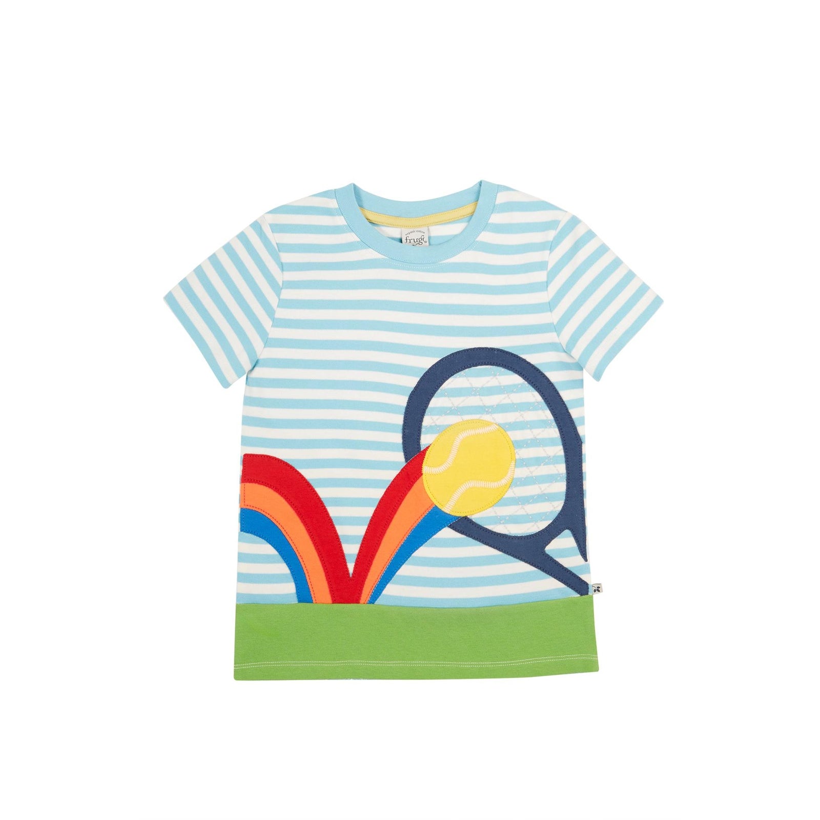 Bluebird Stripe / Tennis Penryn Panel T-Shirt - 2 Left Size 2-3 & 6-7 years-Frugi-Modern Rascals