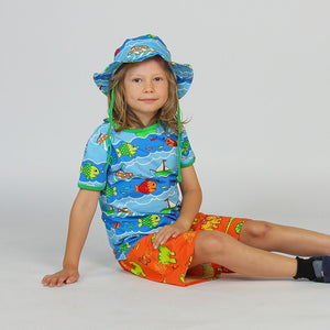 Boat and Fish Short Sleeve Shirt - Blue Grotto - 1 Left Size 9-10 years-Smafolk-Modern Rascals