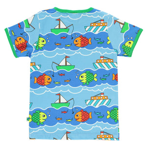 Boat and Fish Short Sleeve Shirt - Blue Grotto - 1 Left Size 9-10 years-Smafolk-Modern Rascals