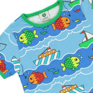 Boat and Fish Short Sleeve Shirt - Blue Grotto - 1 Left Size 9-10 years-Smafolk-Modern Rascals