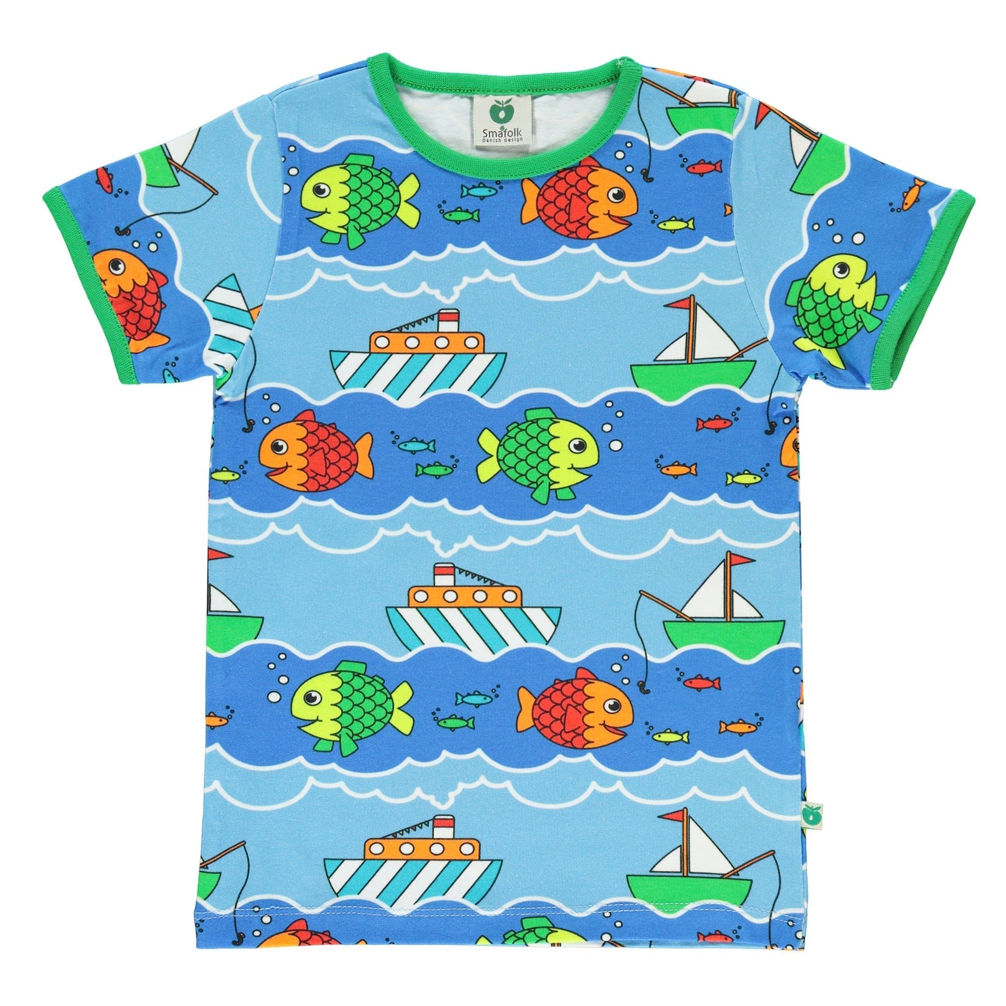 Boat and Fish Short Sleeve Shirt - Blue Grotto - 1 Left Size 9-10 years-Smafolk-Modern Rascals