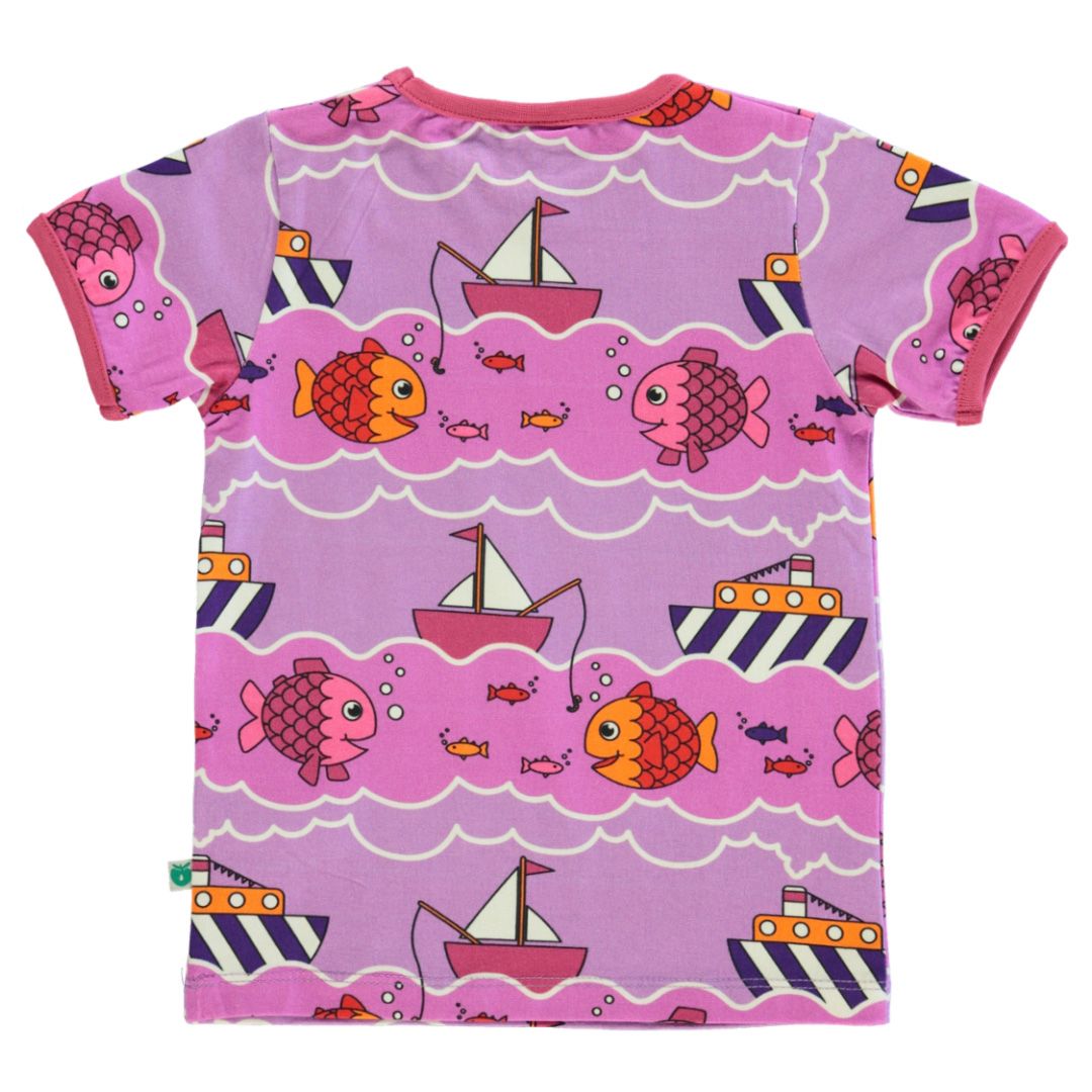 Boat and Fish Short Sleeve Shirt - Violet Tulle - 1 Left Size 9-10 years-Smafolk-Modern Rascals