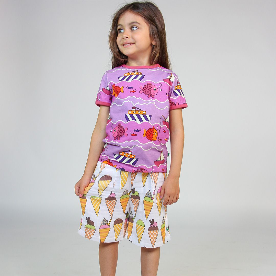 Boat and Fish Short Sleeve Shirt - Violet Tulle - 1 Left Size 9-10 years-Smafolk-Modern Rascals