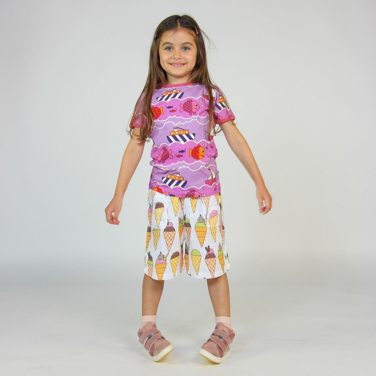 Boat and Fish Short Sleeve Shirt - Violet Tulle - 1 Left Size 9-10 years-Smafolk-Modern Rascals