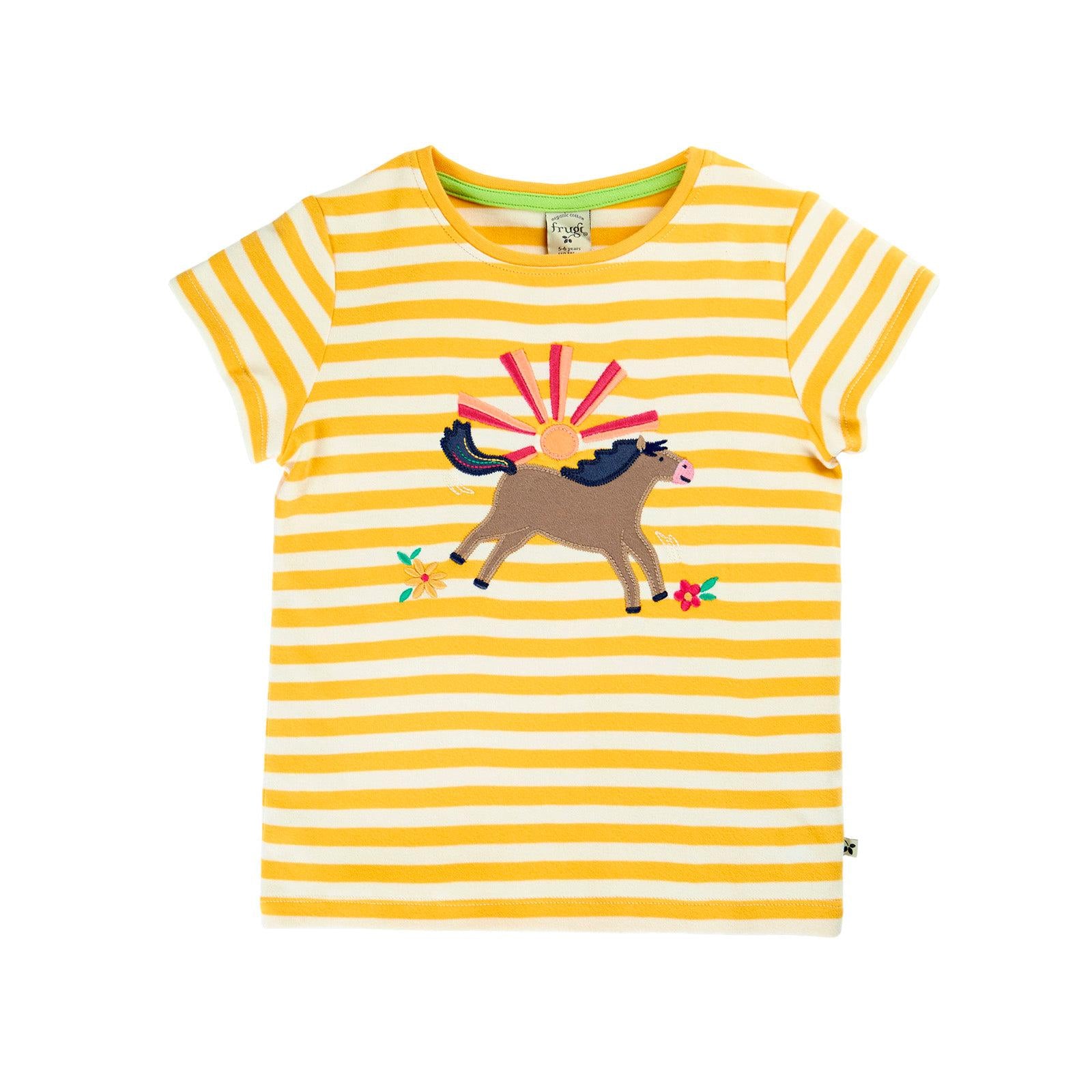 Bumblebee Stripe/Horse Camille Applique T-Shirt - 2 Left Size 5-6 & 8-9 years-Frugi-Modern Rascals