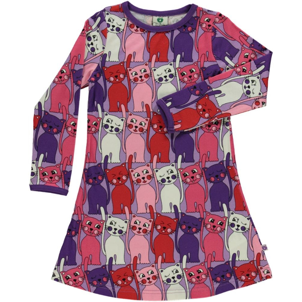 Cats Long Sleeve A-Line Dress in Viola - 1 Left Size 11-12 years-Smafolk-Modern Rascals