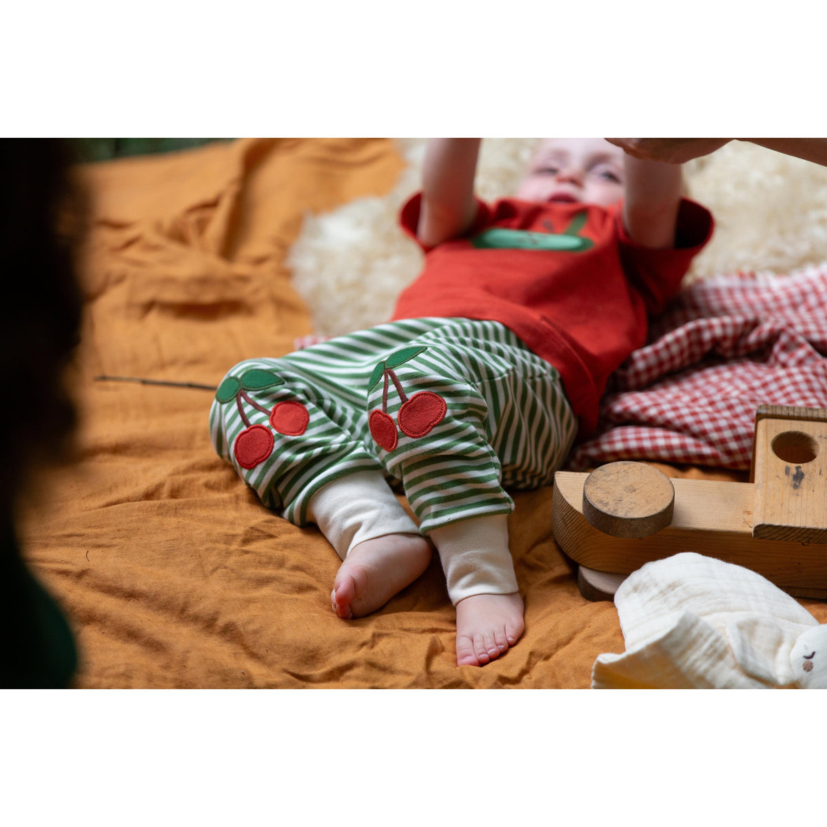 Cherry Knee Patch Striped Joggers-Little Green Radicals-Modern Rascals
