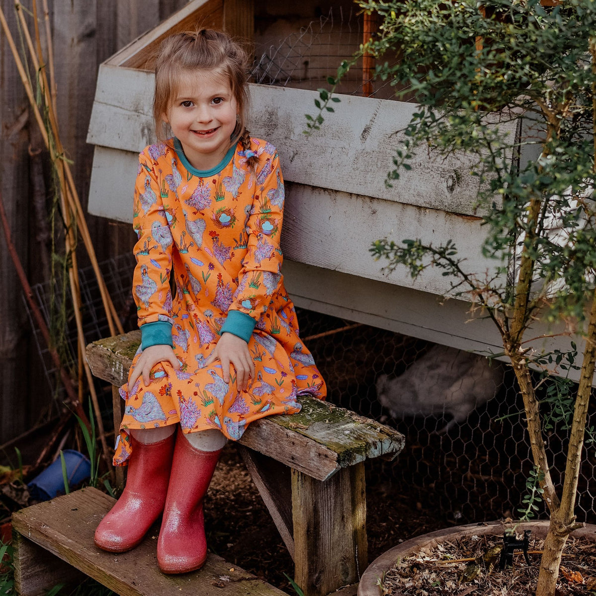 Chickens Long Sleeve Dress-Uddevalla Barn-Modern Rascals