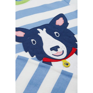 Cornflower Stripe / Collie Dog Porth PJs - Short Sleeve Shirt And Shorts Set - 2 Left Size 4-5 & 7-8 years-Frugi-Modern Rascals