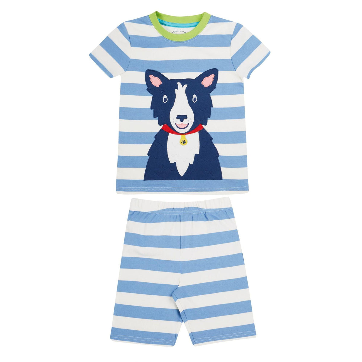 Cornflower Stripe / Collie Dog Porth PJs - Short Sleeve Shirt And Shorts Set - 2 Left Size 4-5 & 7-8 years-Frugi-Modern Rascals