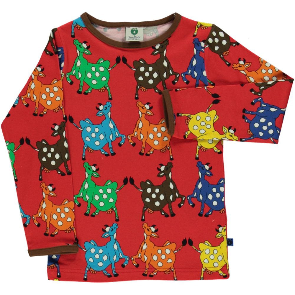 Cow Long Sleeve Shirt - Apple Red - 2 Left Size 11-12 years-Smafolk-Modern Rascals