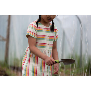 Cream Rainbow Button Through Short Sleeve Dress-Little Green Radicals-Modern Rascals