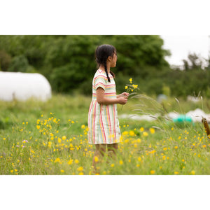 Cream Rainbow Button Through Short Sleeve Dress-Little Green Radicals-Modern Rascals