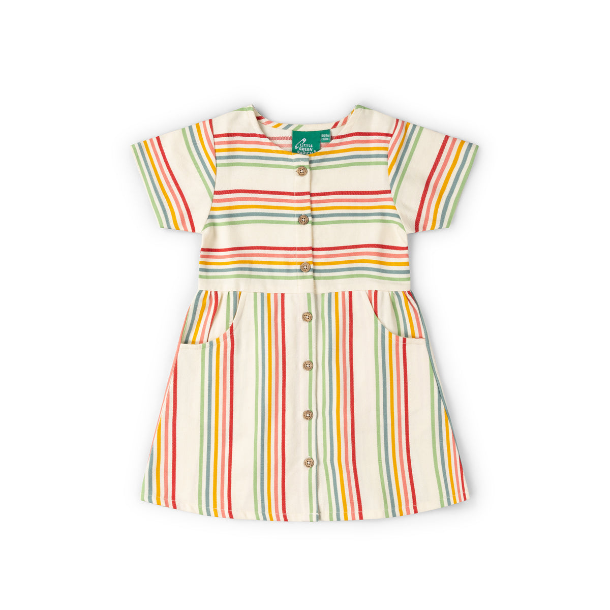 Cream Rainbow Button Through Short Sleeve Dress-Little Green Radicals-Modern Rascals