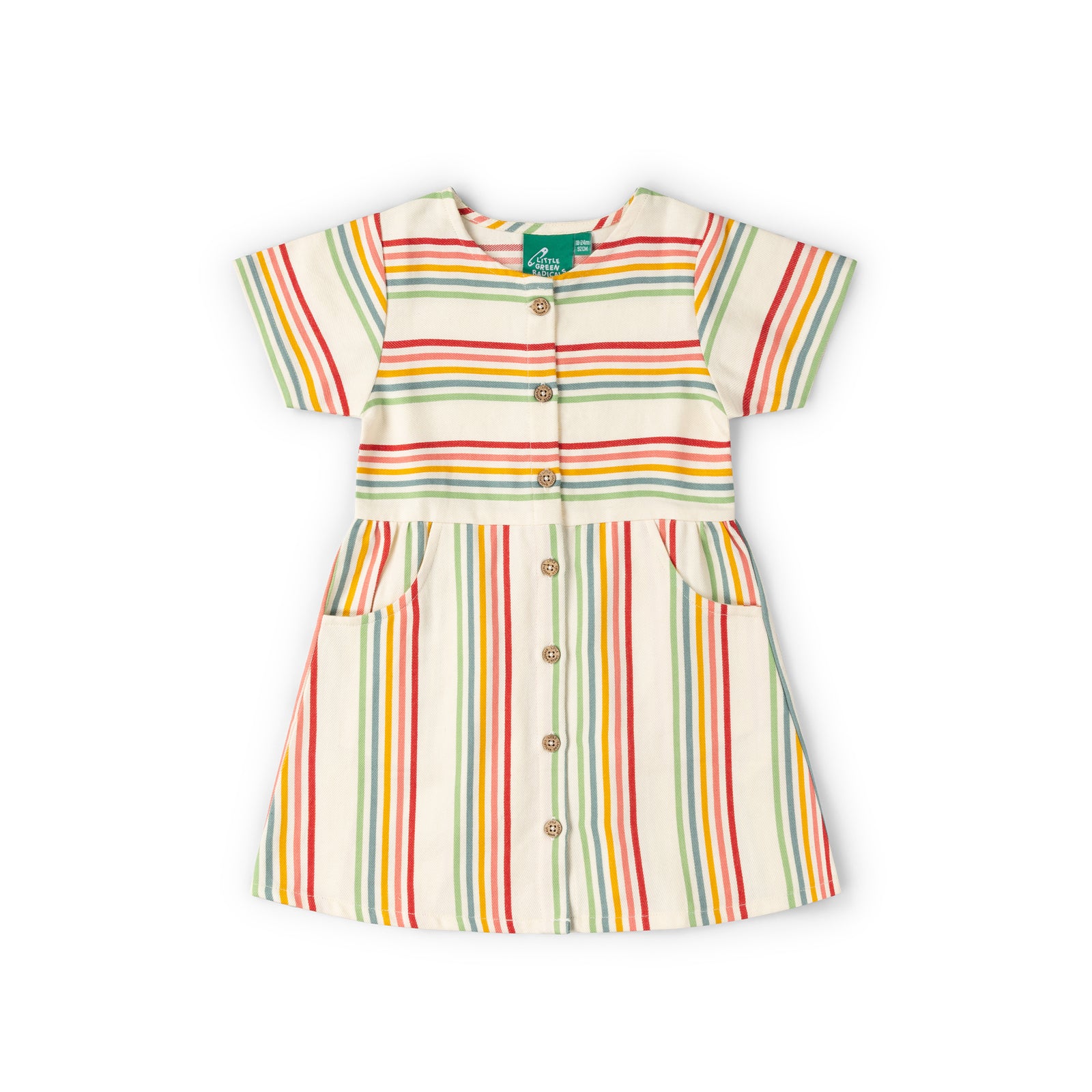 Cream Rainbow Button Through Short Sleeve Dress-Little Green Radicals-Modern Rascals