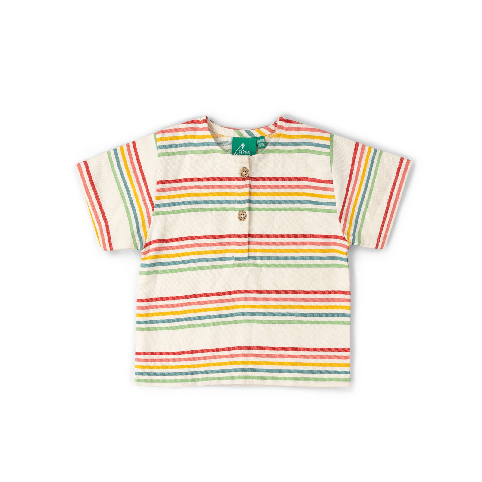 Cream Rainbow Loose Fit Short Sleeve Henley Top-Little Green Radicals-Modern Rascals
