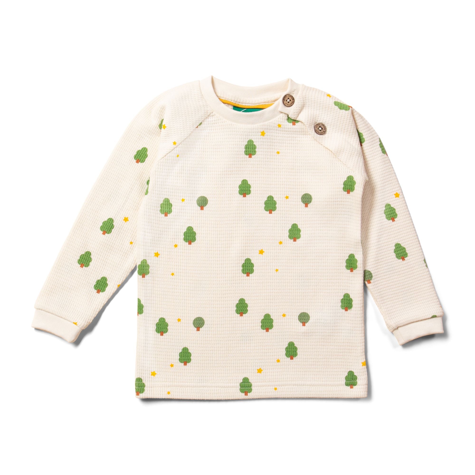 Cream Winter Trees Long Sleeve Button Waffle Shirt-Little Green Radicals-Modern Rascals