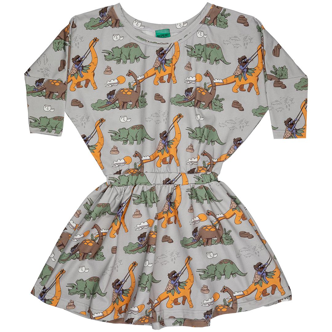 Dino Riders Long Sleeve Dress - Grey - 1 Left Size 9-11 years-Raspberry Republic-Modern Rascals