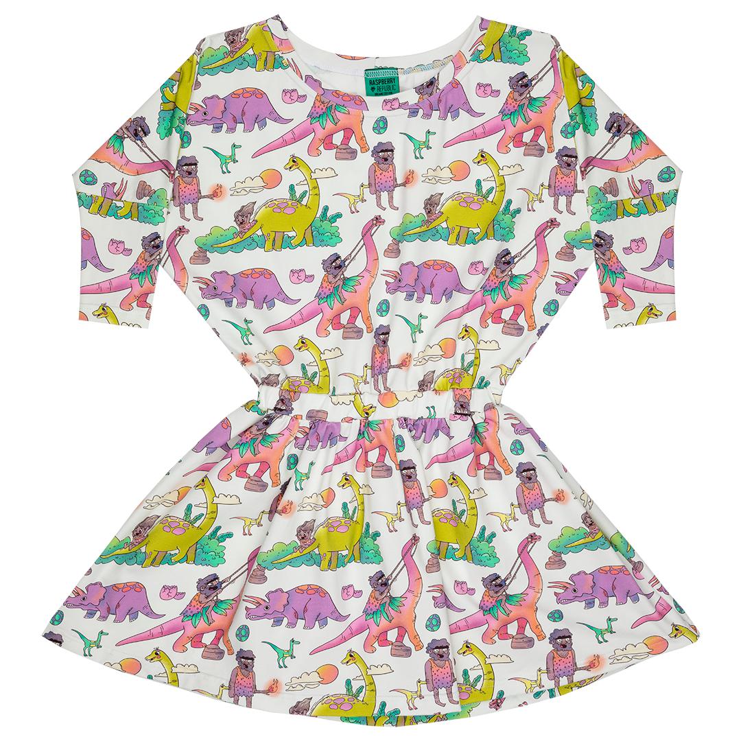 Dino Riders Long Sleeve Dress - Rainbow - 1 Left Size 9-11 years-Raspberry Republic-Modern Rascals