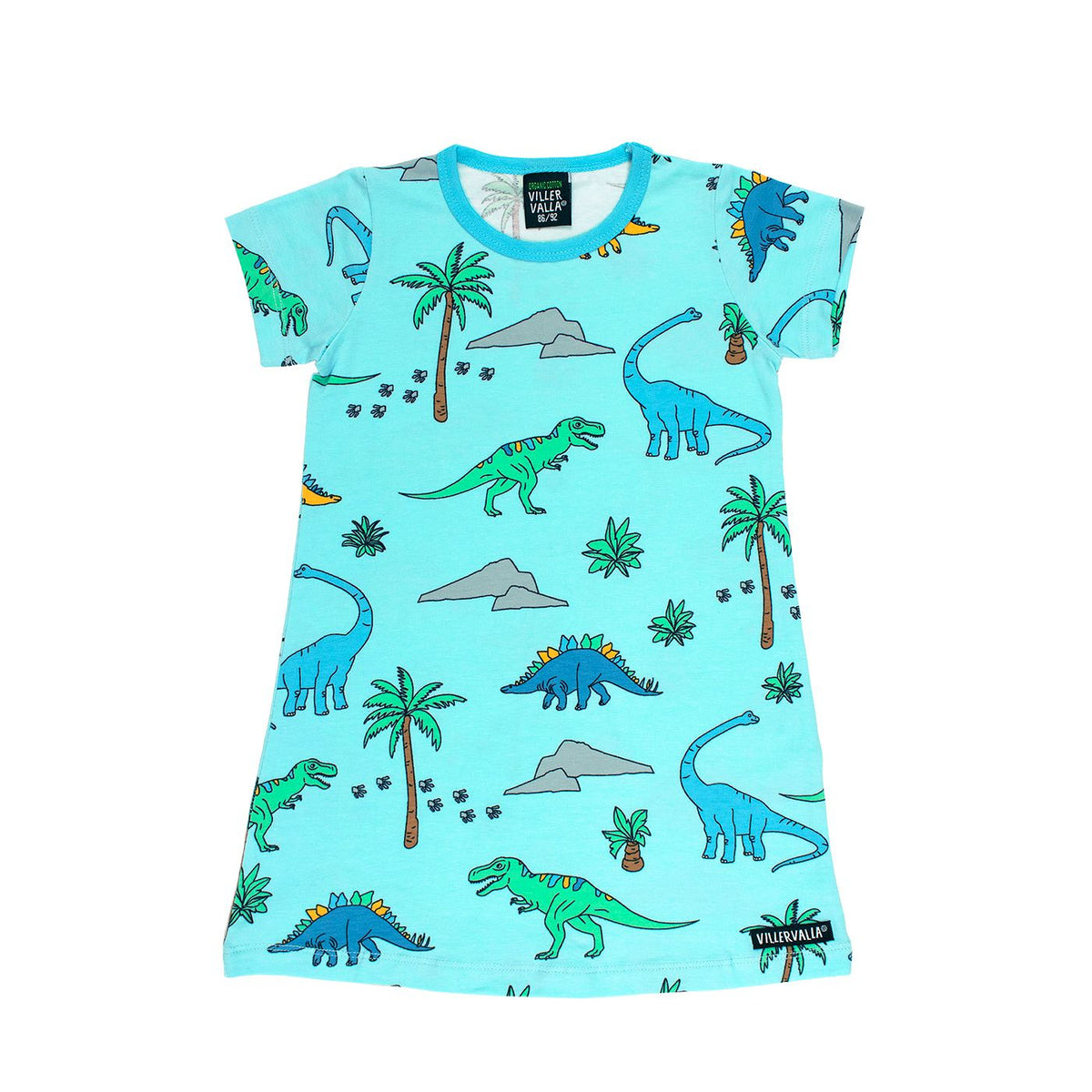Dino Short Sleeve Dress - Light Aruba - 1 Left Size 10-12 years-Villervalla-Modern Rascals