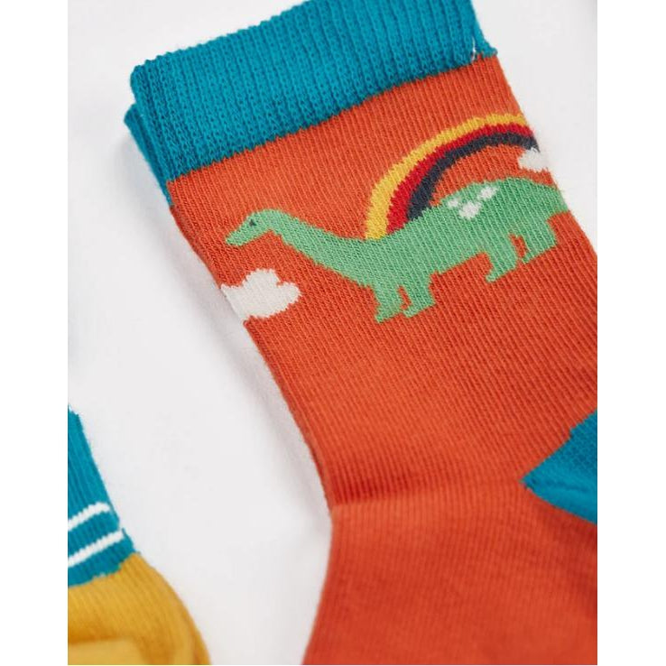 Dino Stripes Little Socks - 3 Pack - 1 Left Size 6-12 months-Frugi-Modern Rascals
