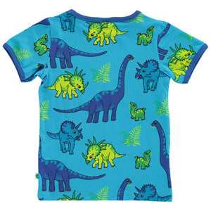 Dinosaurs Short Sleeve Shirt in Blue Atoll - 2 Left Size 9-10 years-Smafolk-Modern Rascals