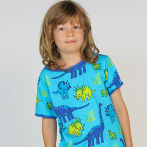 Dinosaurs Short Sleeve Shirt in Blue Atoll - 2 Left Size 9-10 years-Smafolk-Modern Rascals