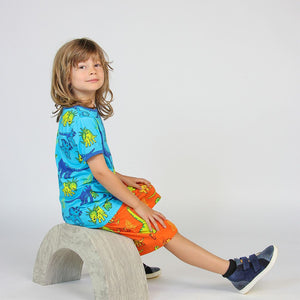 Dinosaurs Short Sleeve Shirt in Blue Atoll - 2 Left Size 9-10 years-Smafolk-Modern Rascals