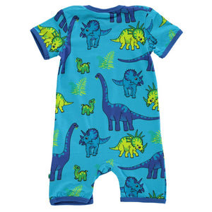 Dinosaurs Short Sleeve Suit - Blue Atoll - 2 Left Size 3-6 & 18-24 months-Smafolk-Modern Rascals