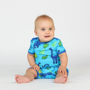 Dinosaurs Short Sleeve Suit - Blue Atoll - 2 Left Size 3-6 & 18-24 months-Smafolk-Modern Rascals