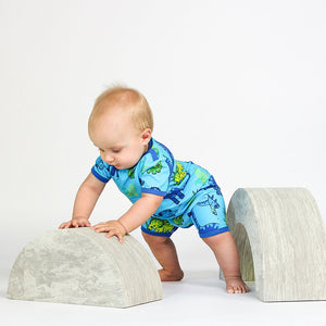 Dinosaurs Short Sleeve Suit - Blue Atoll - 2 Left Size 3-6 & 18-24 months-Smafolk-Modern Rascals