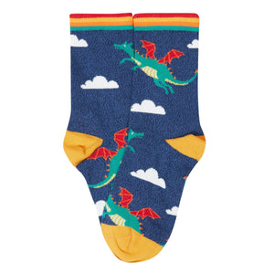 Dragon Skies Rock My Socks - 3 Pack - 1 Left Size 2-4 years-Frugi-Modern Rascals